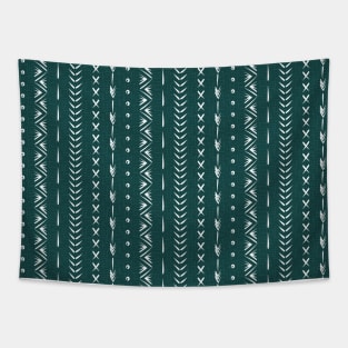 Boho mud cloth pattern, textured forest green and white Tapestry