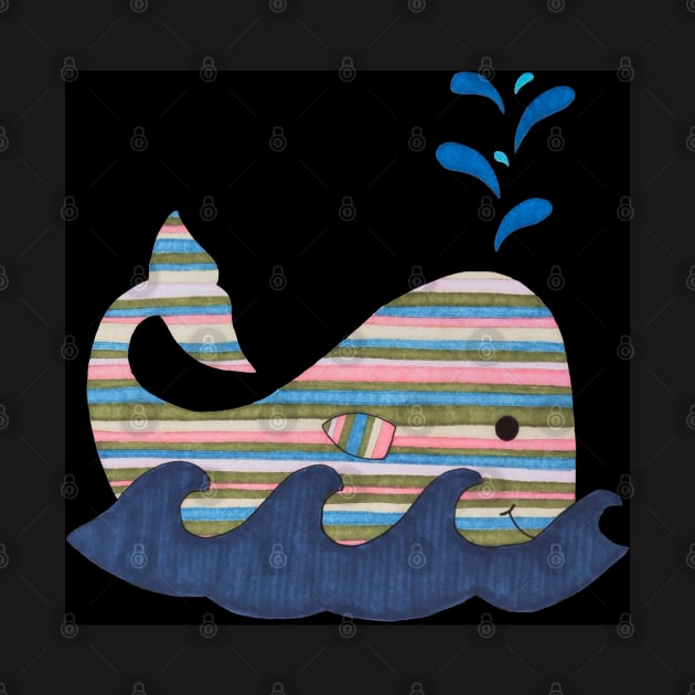 Striped Whale on Black by ErinBrieArt