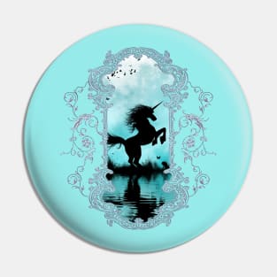 Wonderful unicorn silhouette in the night Pin