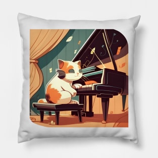 Cute Cat Kitty Playing Keyboard Piano Funny Player Pillow