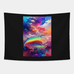 ABSTRACT RAINBOW WITH STORM CLOUDS GATHERING Tapestry