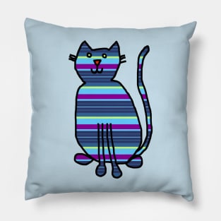 Cat Blue Stripes Pillow