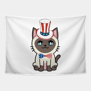 Funny siamese cat is ready for independence day Tapestry