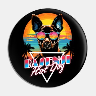 Retro Wave Basenji Hot Dog Shirt Pin