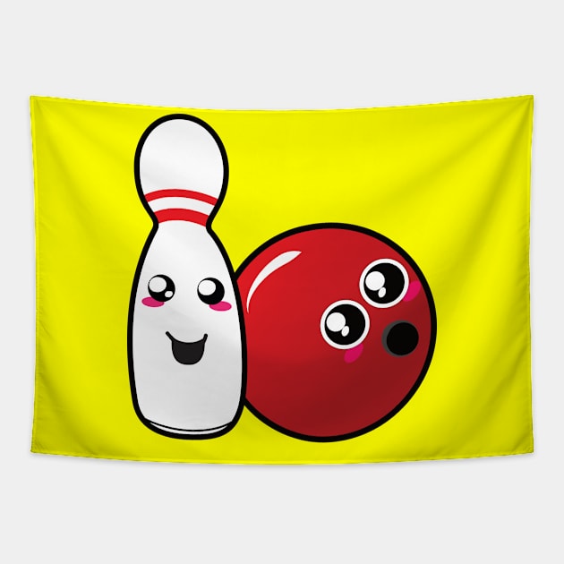 Cute Bowling Ball and Pin Tapestry by emojiawesome