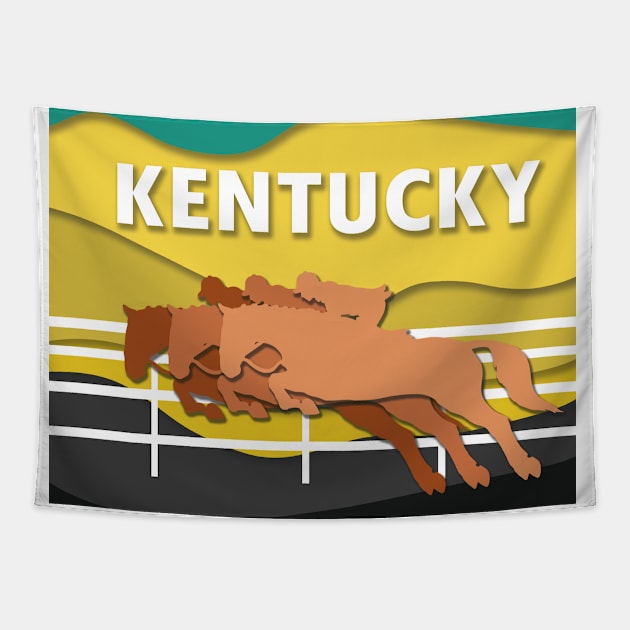 Kentucky Horses Raicing Design Tapestry by Fersan