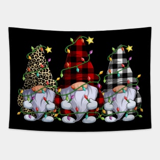 Three Leopard Buffalo Plaid Red Gnomes Christmas Lights Tapestry