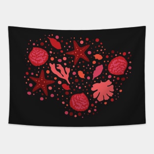 Ocean lover with Our Ocean-Inspired Red and Black Aesthetic, sea coral, sealife, red hues, orange, dark Tapestry