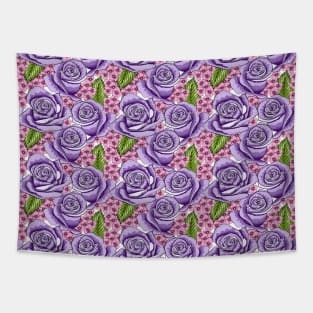 Purple Roses And Hydrangea Pattern Tapestry