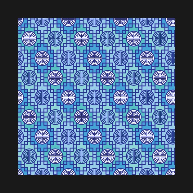 Chinese Geometrics - Blue Turquoise by Pinkdeer