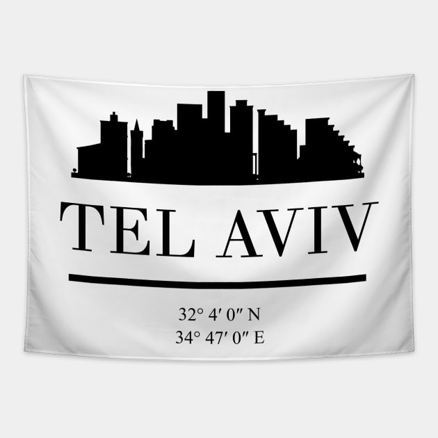 TEL AVIV ISRAEL BLACK SILHOUETTE SKYLINE ART Tapestry by deificusArt