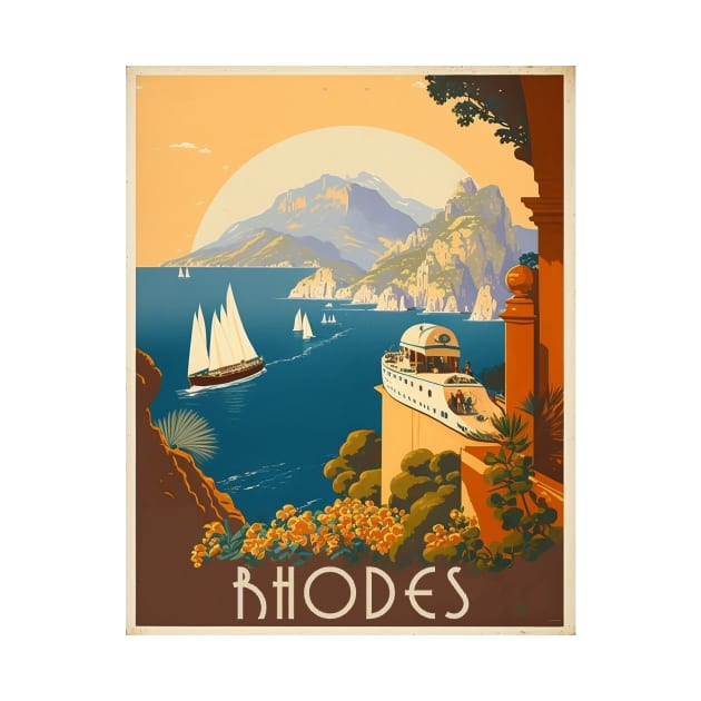 Rhodes Greece Vintage Travel Art Poster by OldTravelArt