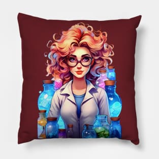 Cartoon Style Portrait - Woman Doctor/Scientist/Lab Worker/Chemist Pillow