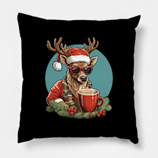 Christmas reindeer wearing sunglasses Pillow