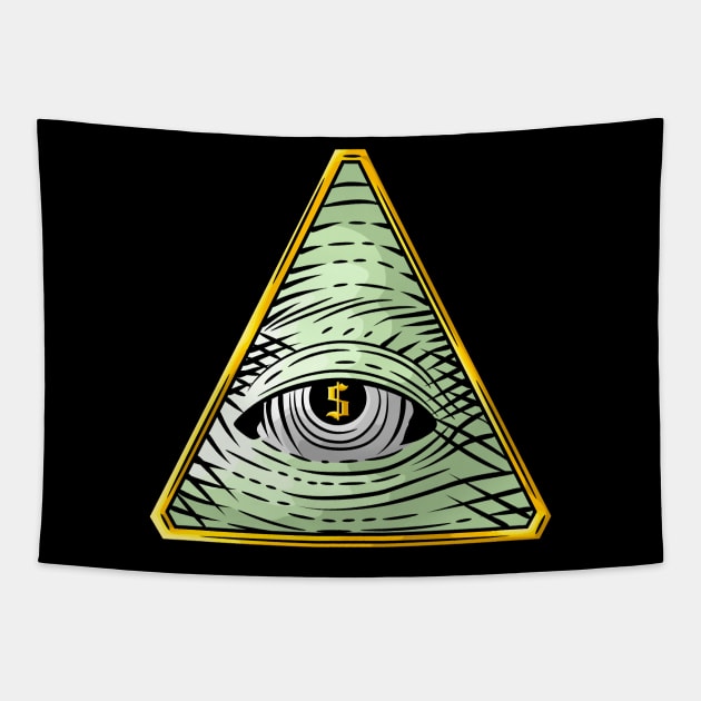 Money God illuminati art with great eye and dolar symbol Tapestry by Drumsartco