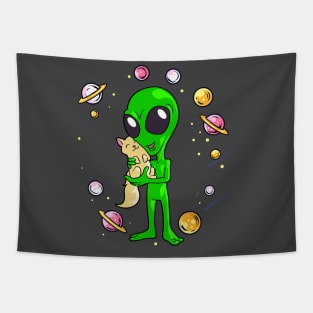 Alien and Cat Lover Galaxy Space Funny Alien Humor Cute Cat Tapestry