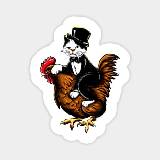 Tuxedo Cat on a Chicken Funny Magnet