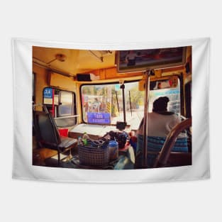 Public bus transportation on the road, Bangkok, Thailand. Tapestry
