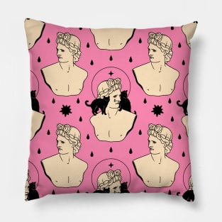 Greek God Black Cat Pattern in pink Pillow