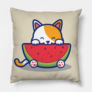 Cute Cat Eating Watermelon Pillow