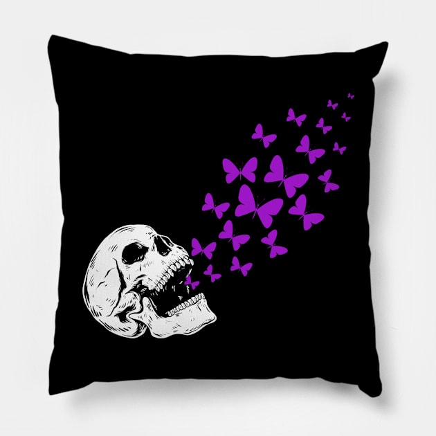 Butterfly Skull - Purple Pillow by Kahytal