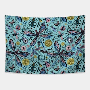 Doodle bugs on pool blue Tapestry