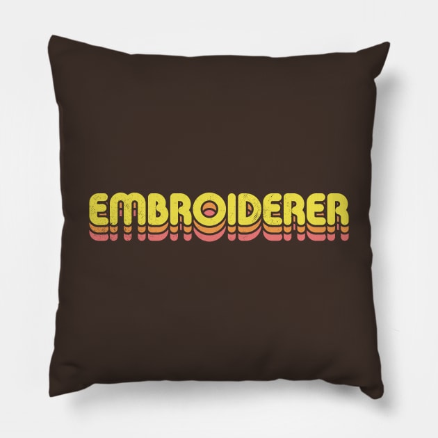 Retro Embroiderer Pillow by rojakdesigns