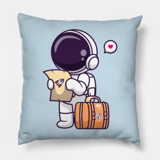 Cute Astronaut Travelling With Map And Suitcase Cartoon Pillow
