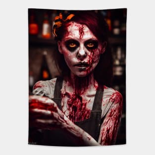 Zombie Bartender Portrait Tapestry