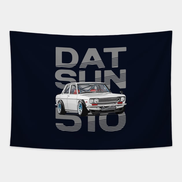 Drive The Classic Car - Datsun 510 (White) - Datsun Tapestry by Ajie Negara