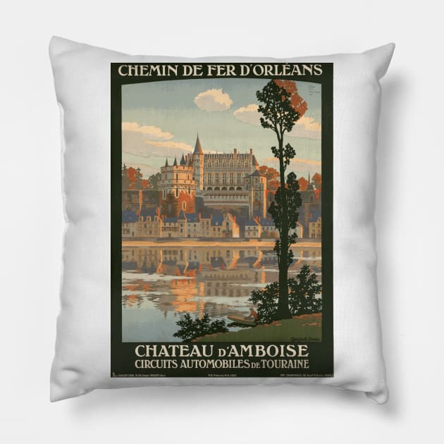 Chateau d'Amboise, France - Vintage French Travel Poster Design Pillow by Naves