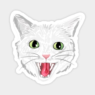 White cat hissing (green eyes) Magnet