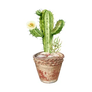 Hand painted Watercolor Cactus in Terracotta pot T-Shirt