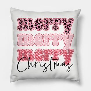 Merry Merry Merry Christmas Leopard Pattern Retro Pillow