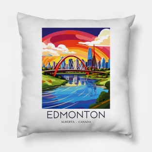 A Pop Art Travel Print of Edmonton - Canada Pillow