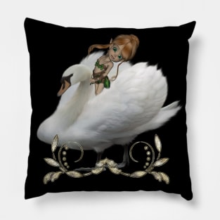 Beautiful white swan with cute fairy Pillow