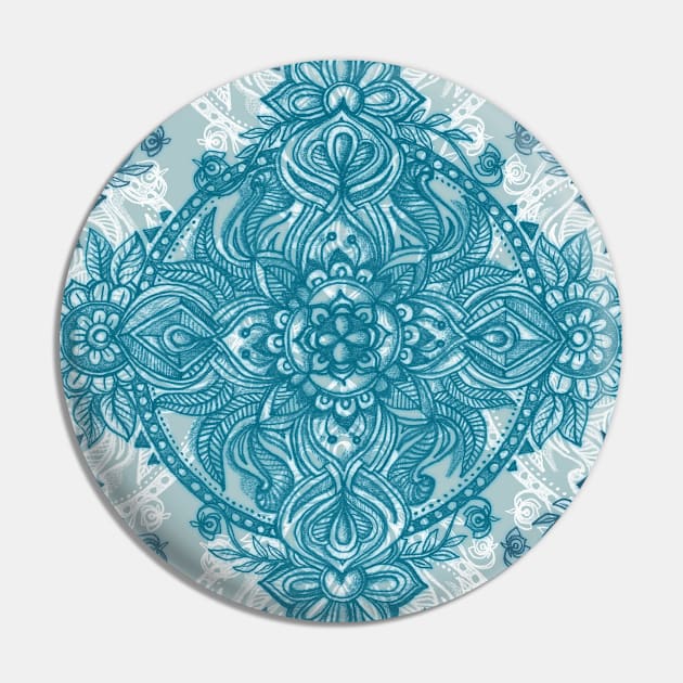 Teal & White Lace Pencil Doodle Pin by micklyn