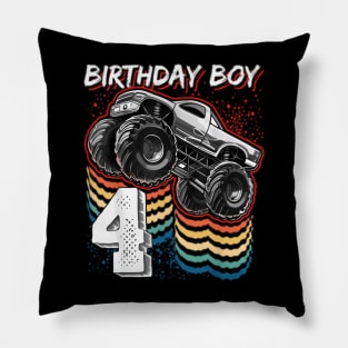 Birthday Boy 4 Monster Truck 4Th Birthday Pillow