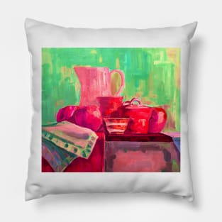 Still Life Painting "Snacks and Tea" V2.0 Pillow