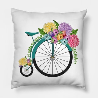 Vintage Floral High Wheel Bicycle - Spring Flowers Pillow