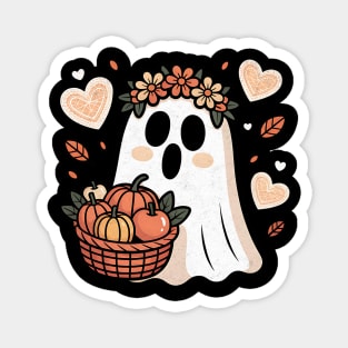 Cute Fall Ghost with Basket – Spooky Autumn Aesthetic Magnet