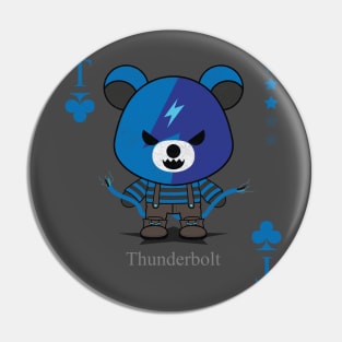 Thunderbolt Evil bear holding electric shock cute scary cool Halloween card Nightmare Birthday Pin