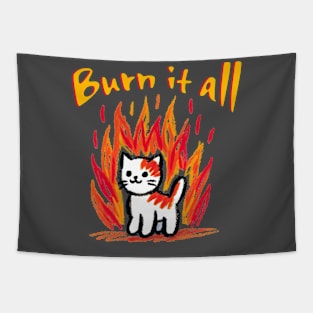 Burn it all- kitty in flames t-shirt Tapestry