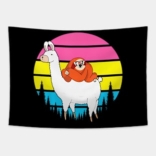 Sloth Riding Llama Lgbt Q Retro Pan Sexual Pride Flag Tapestry