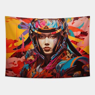 Brave Warrior Retro Abstract Colorful Painting Tapestry