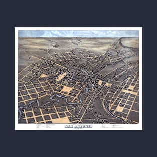 Antique Aerial City Map of San Antonio, Texas,  1873 T-Shirt