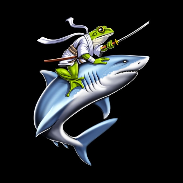 Frog Samurai Ninja Riding Shark by underheaven