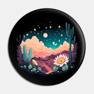 Beautiful Desert and Cactus Moon and Stars Pin