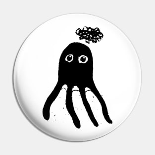 Thinking octopus - cute black dark Pin