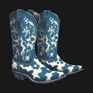 blue cow print cowboy boots T-Shirt